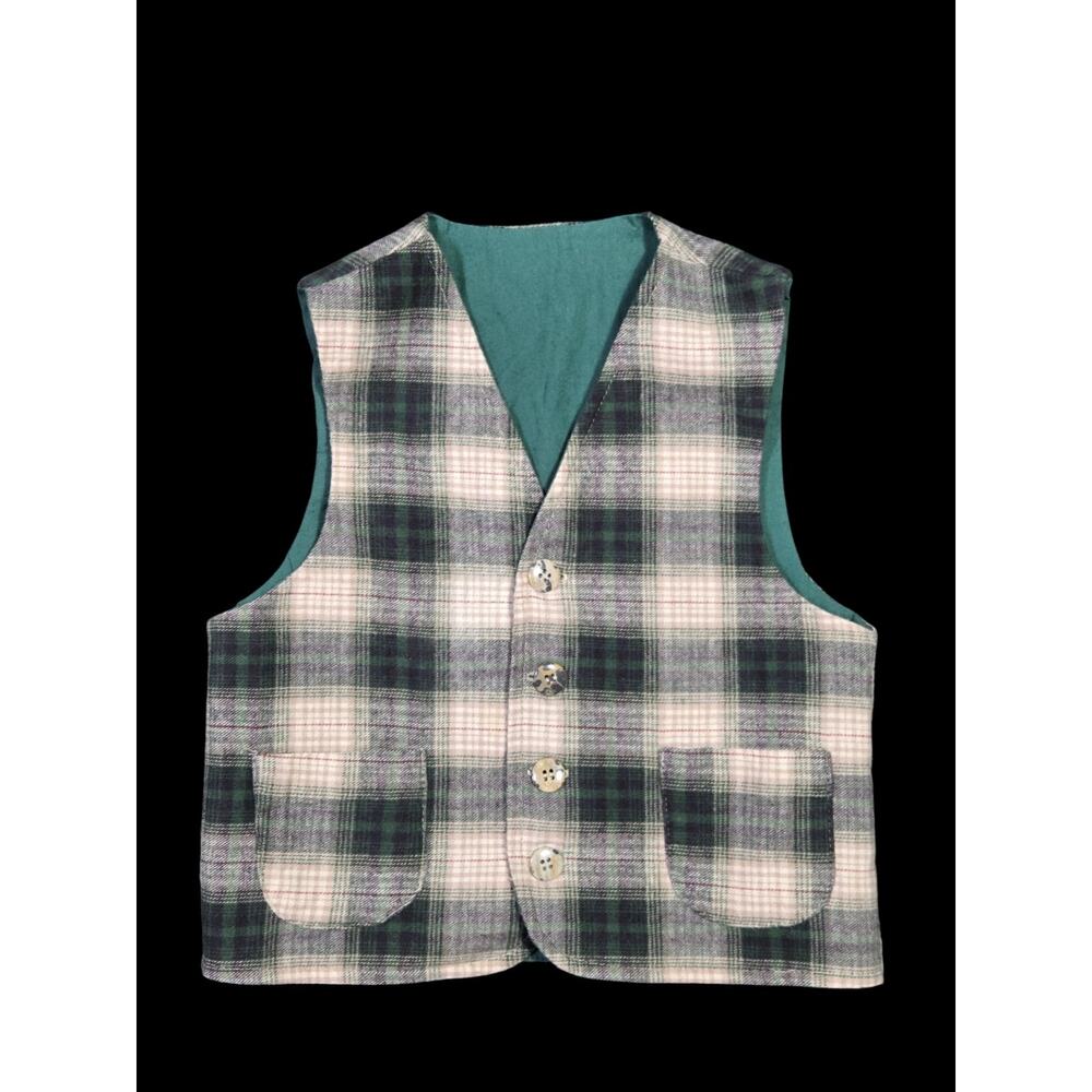 Vintage Good Lad Apparel Plaid Vest Toddler 2T Green White USA Button-Up Casual